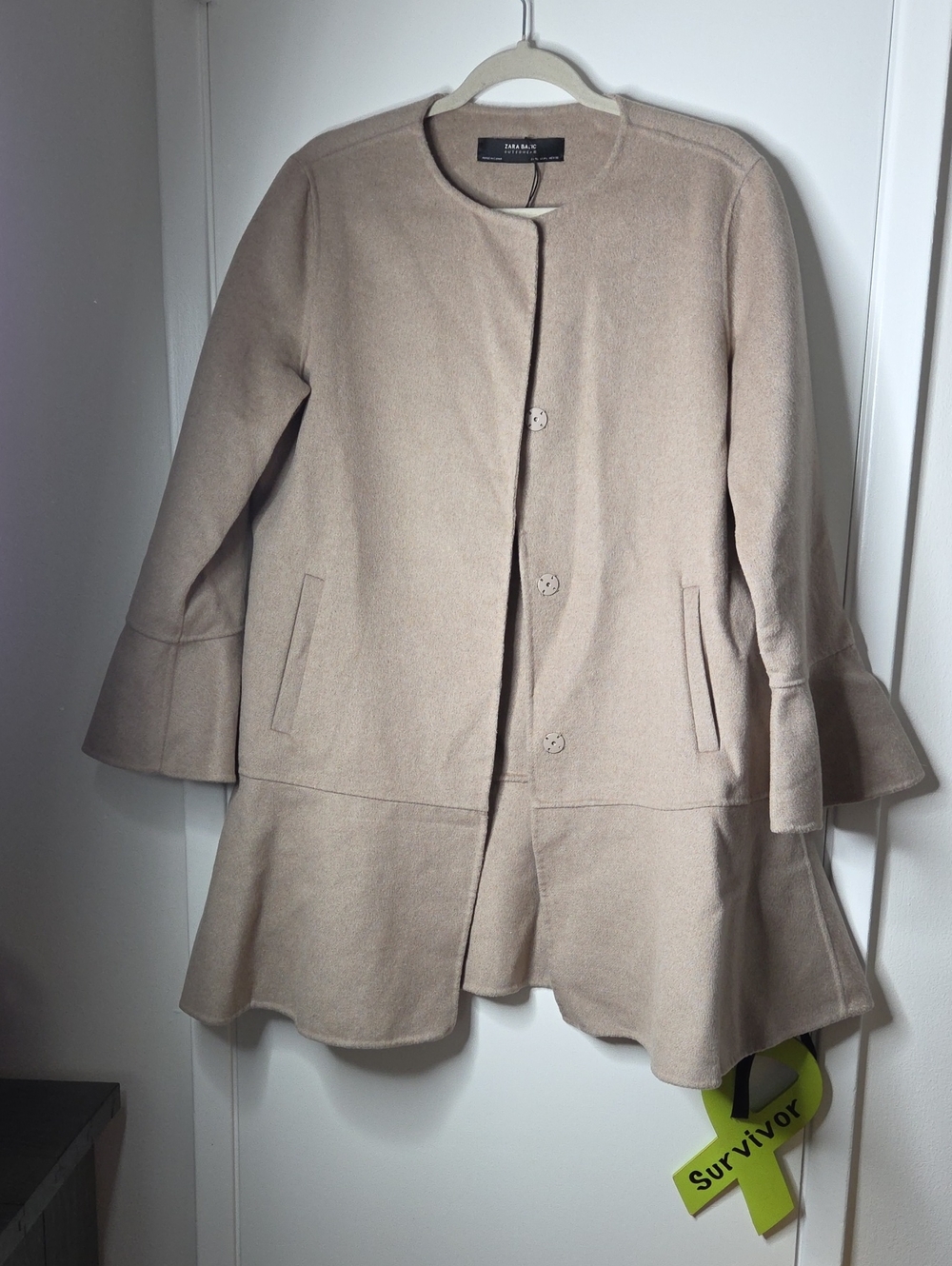 Zara Light Beige Round-Neck Flared Trench Coat